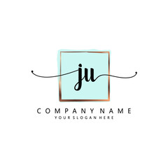 Obraz premium JU Initial handwriting logo template vector 