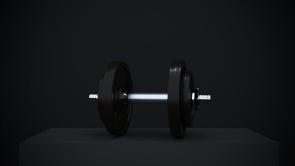 Obraz na płótnie Canvas 3d rendering, Heavy black professional dumbbell for fitness and bodybuilding on black background