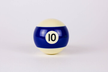 Shiny blue white ball number 10 for billiard isolated on white background