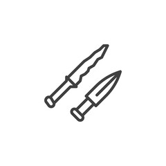 Ancient knife line icon. linear style sign for mobile concept and web design. Antique knives weapon outline vector icon. Symbol, logo illustration. Vector graphics