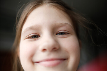 Caucasian little girl child happy selfie close up