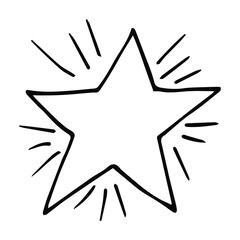 Shiny star, hand drawn, doodle style. Vector isolated element on white. Positive vibes.