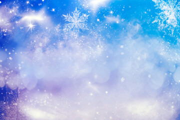 Fototapeta na wymiar Christmas and New Year abstract background with snowflakes and holiday lights