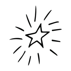 Shiny star, hand drawn, doodle style. Vector isolated element on white. Positive vibes.