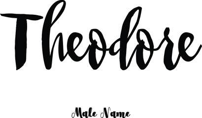 Theodore -Male Name Cursive Calligraphy Black Color Text on White Background