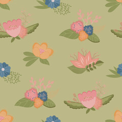 Floral pattern on a green background.Modern design for t-shirts, printed materials, fabrics and textiles.For invitation and wedding card, Wallpaper, poster, greeting card.Creative art of fashion