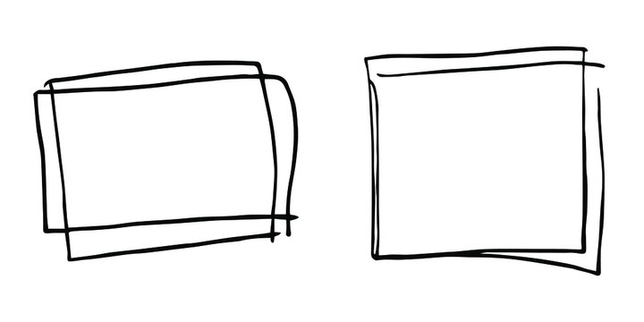 Vector isolated hand drawn rectangular frame, square form for decorative design. Black line art on white background.