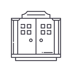 Musuem exit icon, linear isolated illustration, thin line vector, web design sign, outline concept symbol with editable stroke on white background.