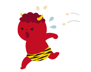 豆まき　逃げる赤鬼　節分