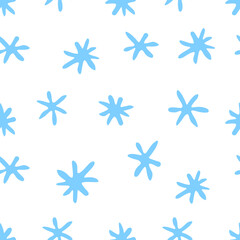 Vector seamless pattern from hand drawn snowflakes in doodle style. Winter, christmas, new year background and texture. Snowfall and night sky