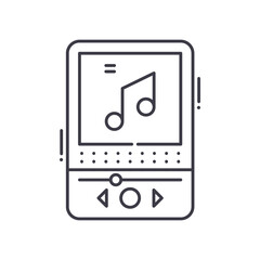Music player concept icon, linear isolated illustration, thin line vector, web design sign, outline concept symbol with editable stroke on white background.