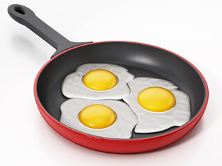 Fried eggs in frying pan. 3D illustration