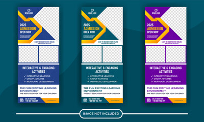 Rollup banner design with simple shapes for minimalistic company promotion. Back to school admission roll up a banner template or DL flyer