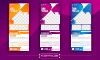 Rollup banner design with simple shapes for minimalistic company promotion. Real estate roll up a banner template or DL flyer