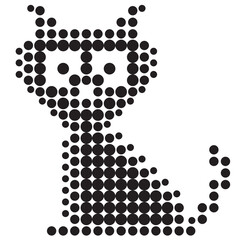 Black cat. Vector halftone dots.