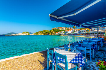 Fototapeta na wymiar Kokkari Village coastal view in Samos Island of Greece.