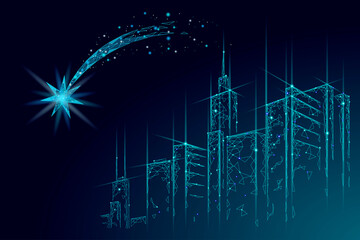 Shooting star low poly space. Night Christmas symbol make a wish. Astronomy glowing comet magic falling meteorite vector illustration © LuckyStep