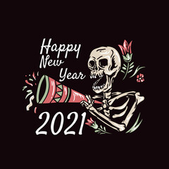 skull happy new year 2021 illustration