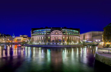 Fototapeta na wymiar View over Strommen. The Riksdagshuset, the Swedish parliament building