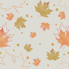 Seamless pattern with leaves in Autumn season
