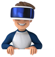 Fun 3D illustration of a cartoon kid with a VR helmet