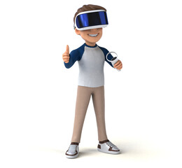Fun 3D illustration of a cartoon kid with a VR helmet