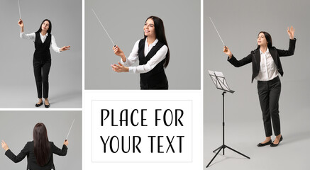 Collage with female conductor and space for text