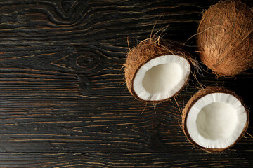 Group of tasty fresh coconut on wooden background