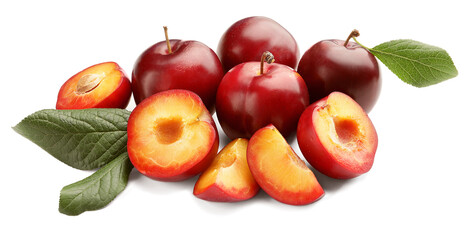 Fresh ripe plums isolated on white background