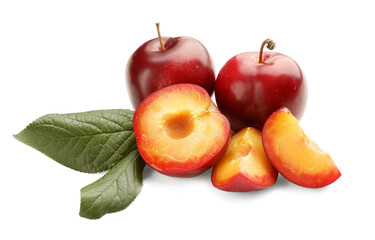 Fresh ripe plums isolated on white background