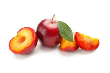 Fresh ripe plums isolated on white background