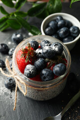 Concept of breakfast with delicious chia pudding