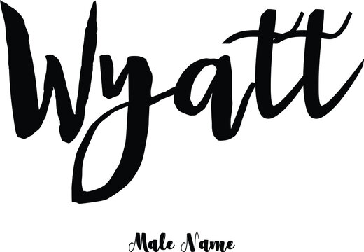 Wyatt -Male Name Cursive Calligraphy Black Color Text on White Background
