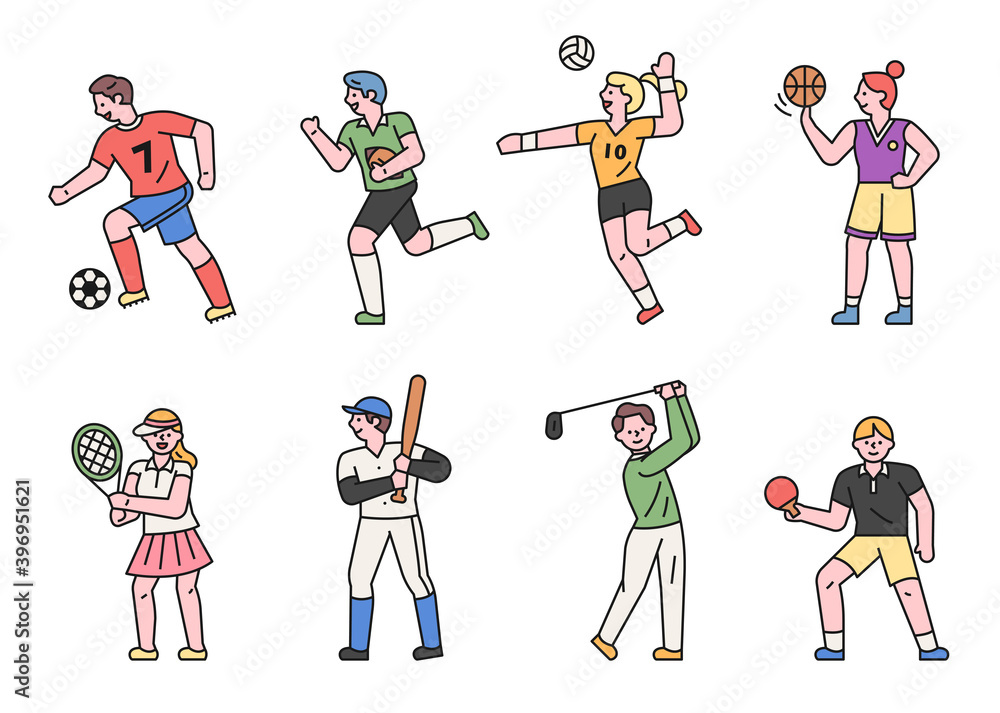 Canvas Prints a collection of sports players characters wearing uniforms. flat design style minimal vector illustr