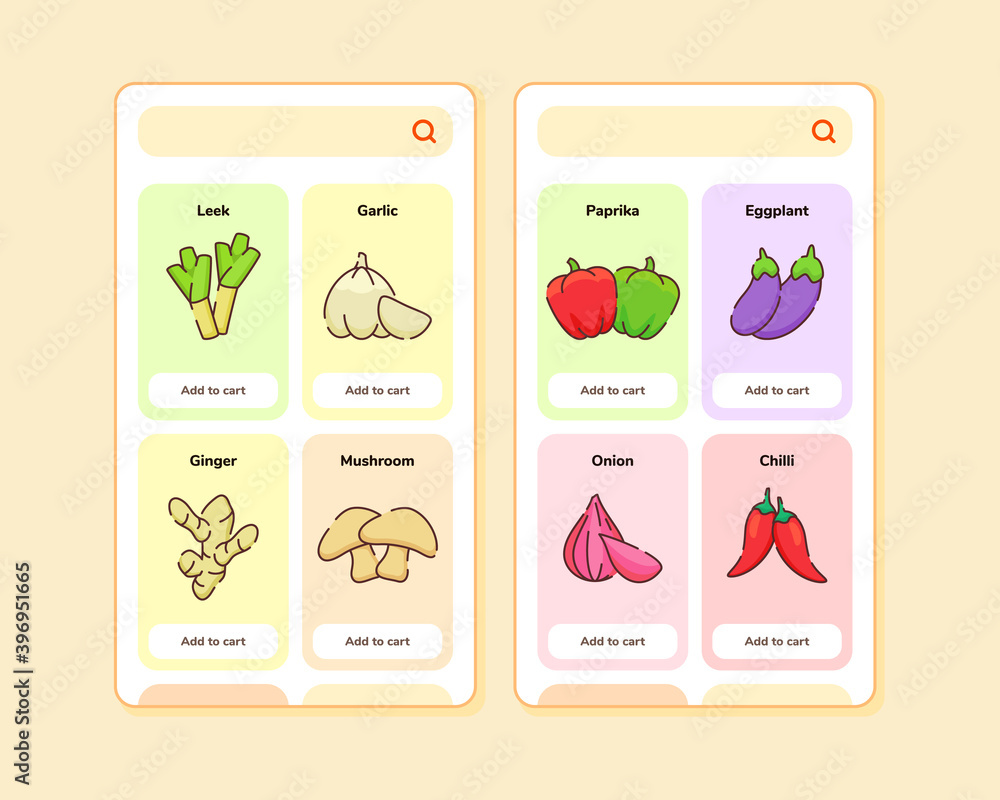 Poster grocery store ui or ux design for mobile apps template screen design with some fruit list like leek 