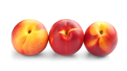 Sweet ripe peaches on white background