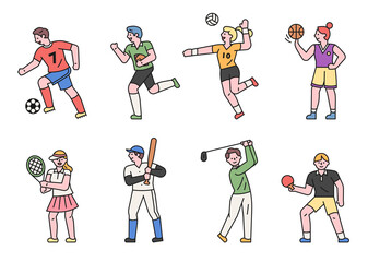 A collection of sports players characters wearing uniforms. flat design style minimal vector illustration. © MINIWIDE
