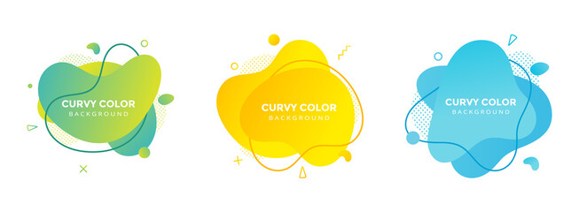 Modern liquid abstract element graphic gradient flat style design fluid vector colorful illustration set banner simple shape template for presentation, flyer, isolated on white background.