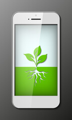 Realistic mobile phone with eco icons splash screen