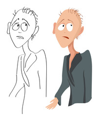 Vector cartoon portrait of a sad disappointed man with sparse hair