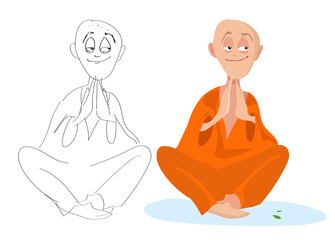 Vector cartoon portrait of a sitting Lama and its sketch © ekramar