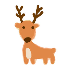 Cute Reindeer; Watercolor style icon, Hand drawn vector illustration like watercolor