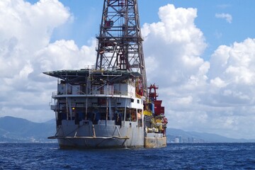 Picture of an old drill ship. Offshore Oil and Gas industry background.