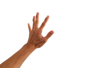 show hand with grab gesture on white background