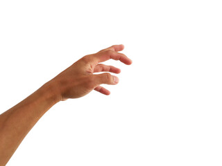 show hand with grab gesture on white background