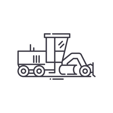 Motor grader icon, linear isolated illustration, thin line vector, web design sign, outline concept symbol with editable stroke on white background.