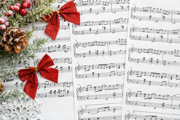 Christmas decor on note sheets