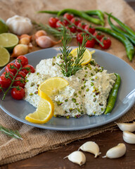 croatian salad - yogurt, broccoli, garlic, olive oil - healthy food