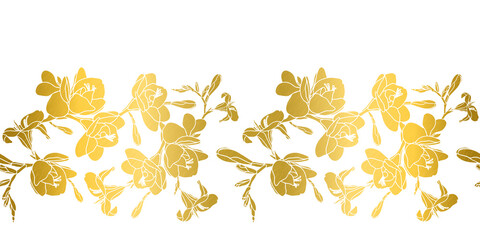 Border. Hand Drawn gold flower texture great for spring, summer, and fall wallpaper, backgrounds, wedding invitations, packaging design projects.
