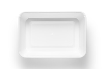 White plastic food tray isolated on white background, Top view.